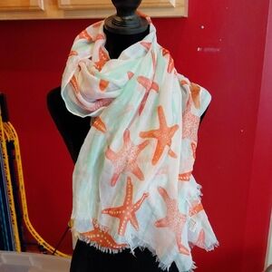 Ocean-Inspired Starfish Scarf - Orange and White